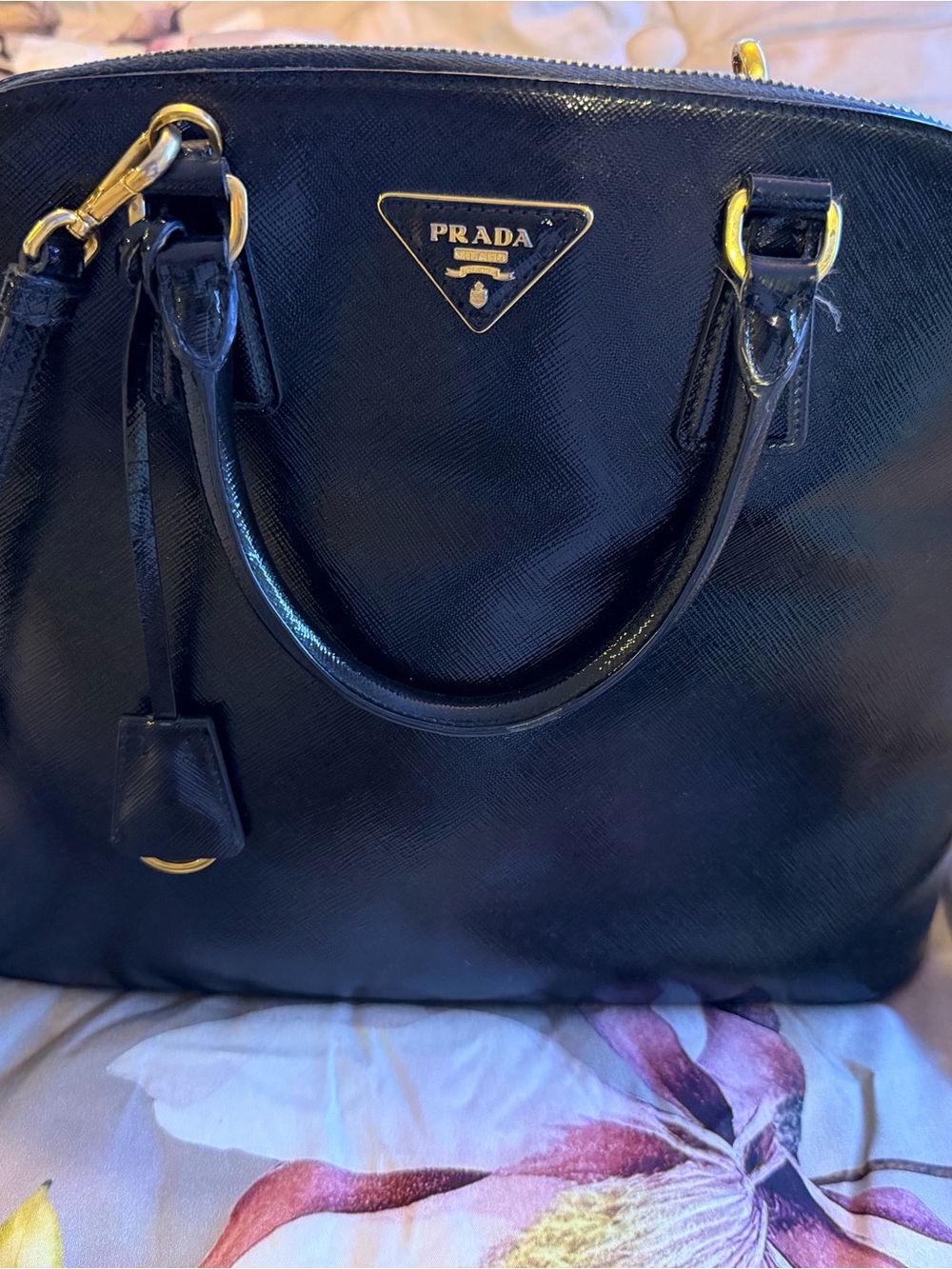 Prada Black Patent Leather Dome Satchel with Gold Hardware - Picture 2 of 4